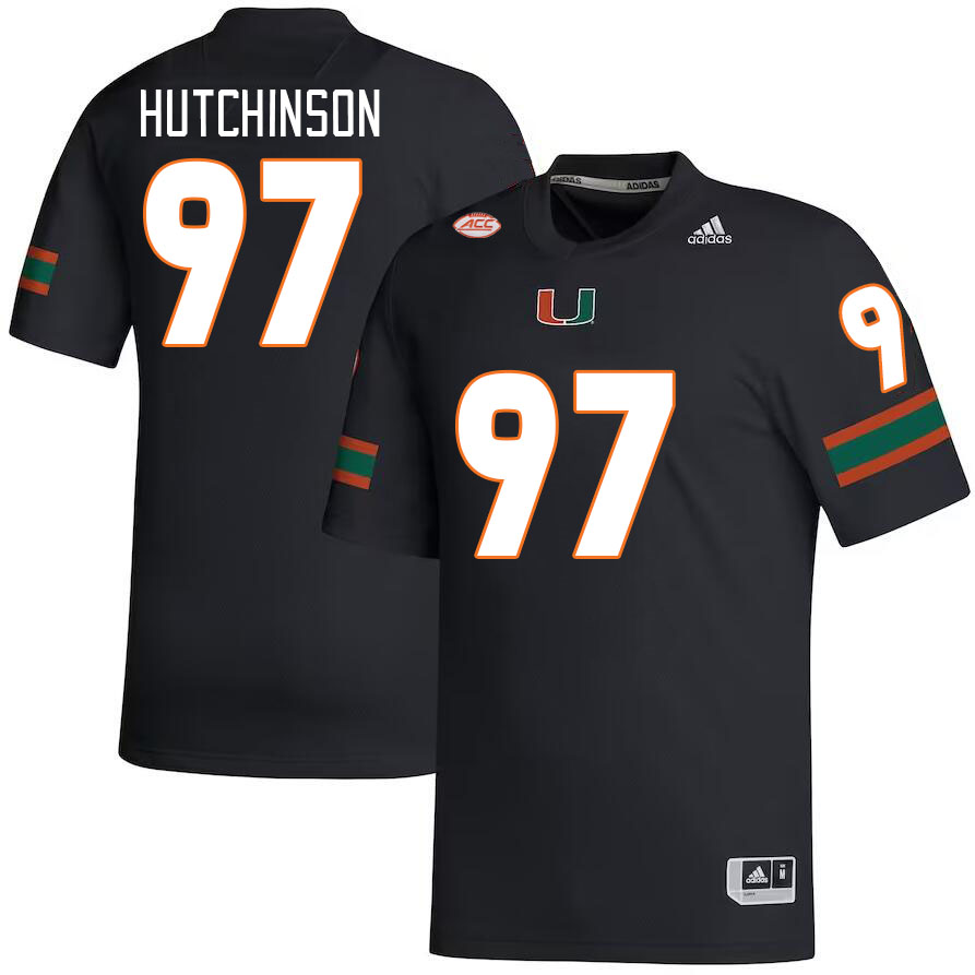 Men #97 Will Hutchinson Miami Hurricanes College Football Jerseys Stitched-Black